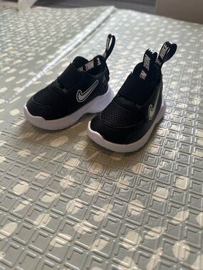 Nike Kids Black and White Slip-On Sneakers with Swoosh